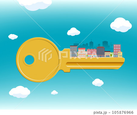 Key to lock with houses and street 105876966