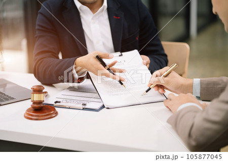 Close up businessman or Lawyer signing contract making a deal, classic business at office in the morning. 105877045