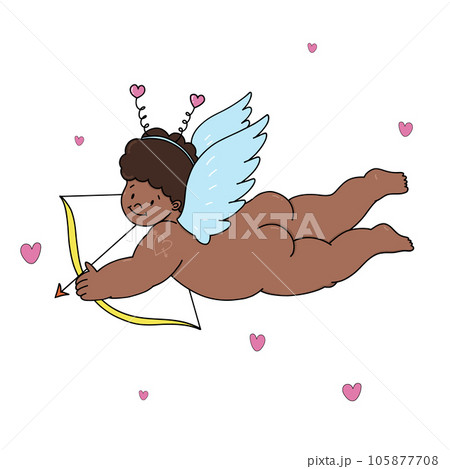 Beautiful vector stock illustration with cute hand drawn black baby putti angel. Clip art. Beautiful vector stock illustration with cute hand drawn black baby putti angel. Clip art. 105877708
