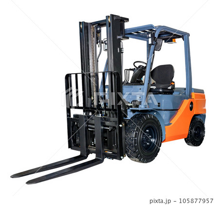 Industrial forklift with telescopic boom isolated on white background. 105877957