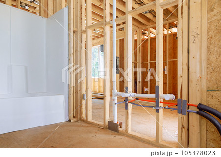 New house bathroom remodel connecting plumbing for acrylic bathtub a installation New house bathroom remodel connecting plumbing for acrylic bathtub a installation 105878023