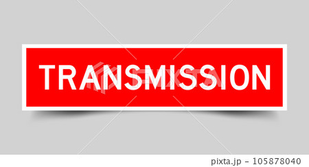 Red color square shape sticker label with word transmission on gray background Red color square shape sticker label with word transmission on gray background 105878040