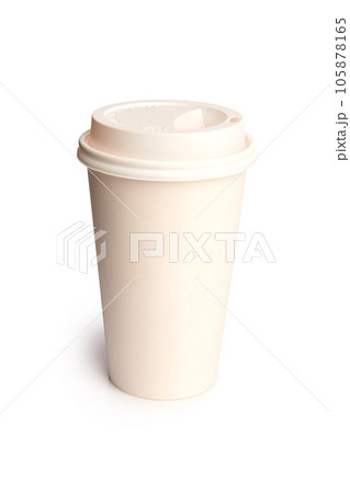 paper coffee cup with plastic top on white background, 105878165