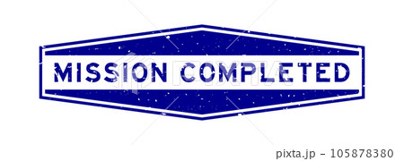 Grunge blue mission completed word hexagon rubber seal stamp on white background 105878380
