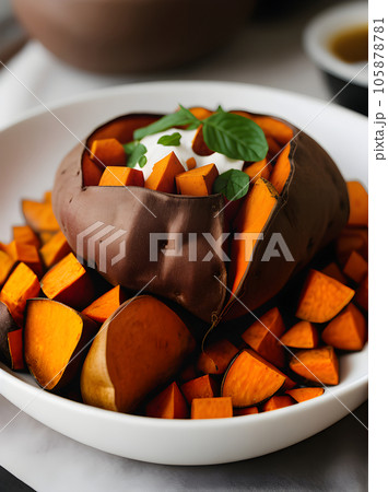Cozy restaurant: detailed warm sweet potatoes neutral. 105878781