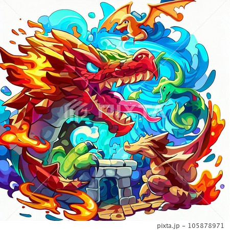 カラフルなドラゴンのイラスト素材 [105878971] - PIXTA