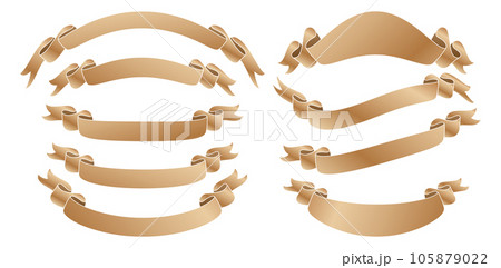 set of golden ribbons with nine models designs for decks, collages, scene designs, User interface, Branding or identity campaigns, Stationery prints layouts, Presentations materials, headers banners 105879022