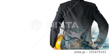 Industrial concept engineer robot control Double Exposure 105879101