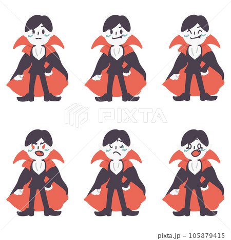 いろいろな表情のシンプルにデフォルメしたドラキュラのカラーイラストセット いろいろな表情のシンプルにデフォルメしたドラキュラのカラーイラストセット 105879415