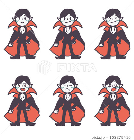 いろいろな表情のシンプルにデフォルメしたドラキュラのカラーイラストセット いろいろな表情のシンプルにデフォルメしたドラキュラのカラーイラストセット 105879416