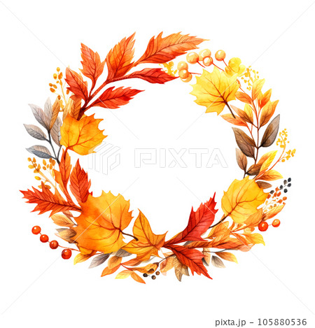 Autumn wreath watercolor for decorative design. Vintage banner for wallpaper design. Autumn wreath watercolor for decorative design. Vintage banner for wallpaper design. 105880536