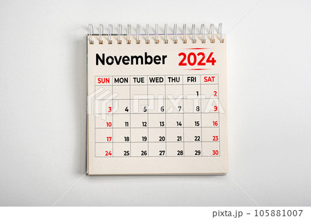November 2024. One page of annual business monthly calendar on white background. reminder, business planning, appointment meeting and event 105881007