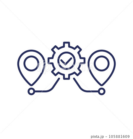 logistics optimization line icon with a route logistics optimization line icon with a route 105881609