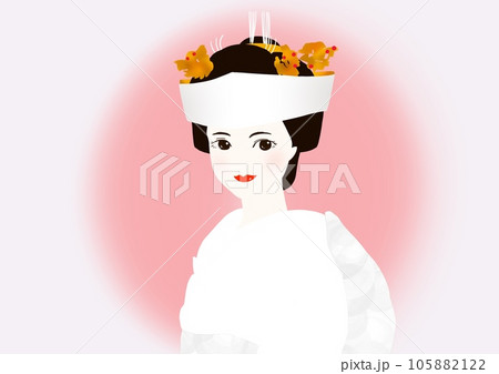 角隠しをつけた白無垢の新婦 角隠しをつけた白無垢の新婦 105882122