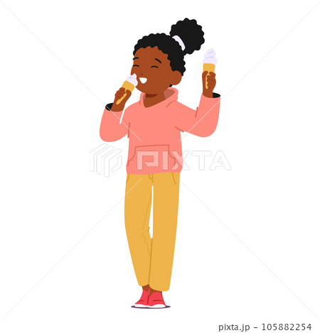 Joyful Kid Savoring Ice Cream, Face Smeared With Delight, Cherishing Every Lick, Eyes Twinkling With Happiness 105882254