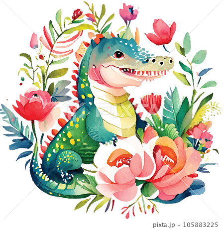 crocodile full body watercolor clipart  105883225