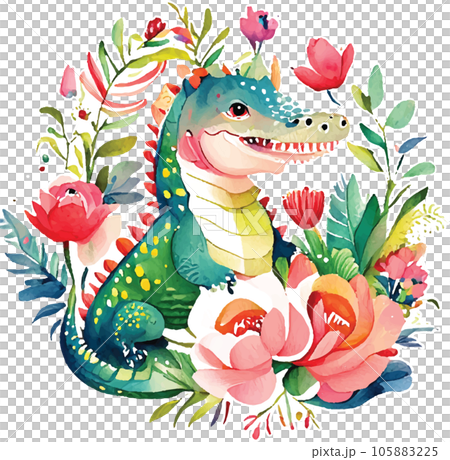 crocodile full body watercolor clipart  105883225