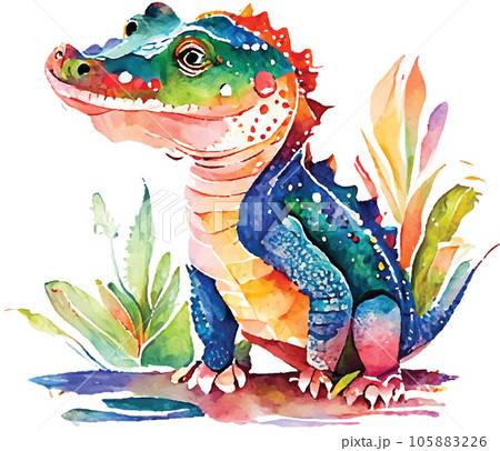 crocodile full body watercolor clipart  105883226