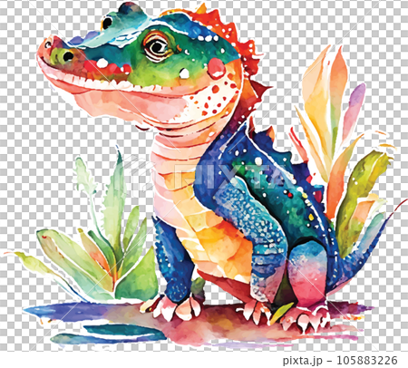 crocodile full body watercolor clipart  105883226