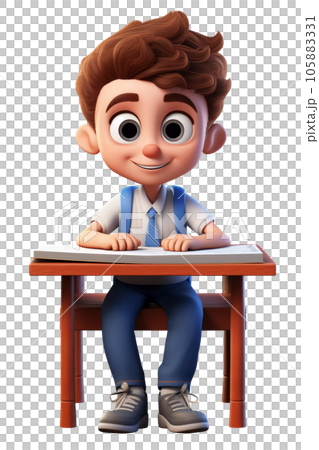Cartoon Boy is Sitting at a School Desk Cartoon Boy is Sitting at a School Desk 105883331