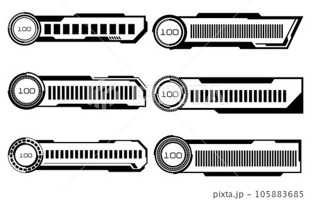 Set of HUD modern loading progress bars user interface elements design technology cyber black on white futuristic vector 105883685