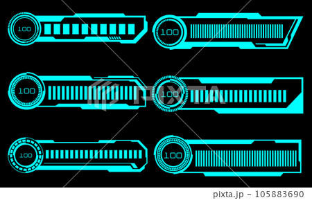 Set of HUD modern loading progress bars user interface elements design technology cyber blue on black futuristic vector 105883690