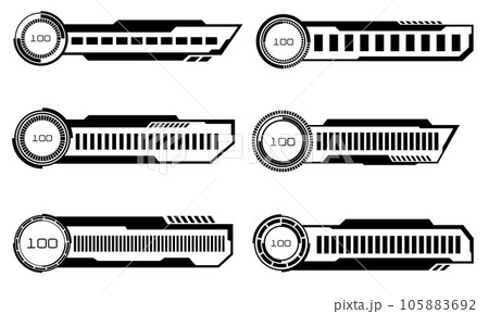 Set of HUD modern loading progress bars user interface elements design technology cyber black on white futuristic vector 105883692