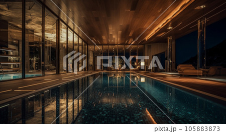 Modern house with swimming pool in luxury style at night 105883873