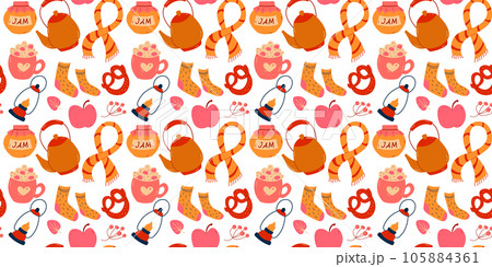 Colorful cozy autumn seamless pattern. Colorful cozy autumn seamless pattern. 105884361