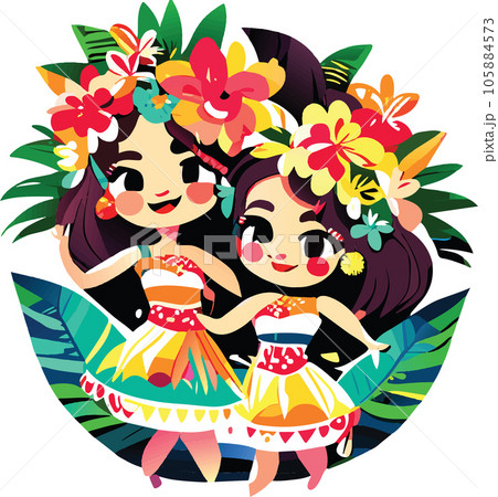 hawaii hula dancers watercolor clipart hawaii hula dancers watercolor illustration 105884573