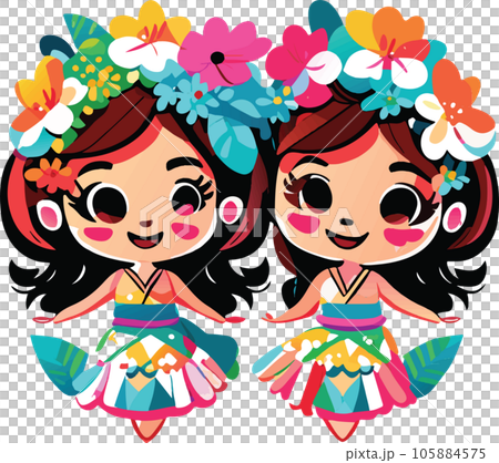 hawaii hula dancers watercolor clipart hawaii hula dancers watercolor illustration 105884575
