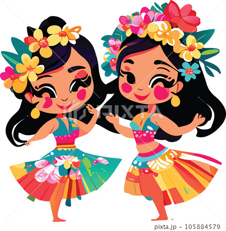 hawaii hula dancers watercolor illustration ai 105884579