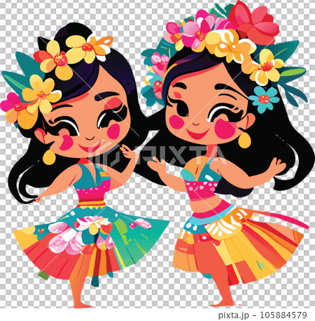 hawaii hula dancers watercolor illustration ai 105884579