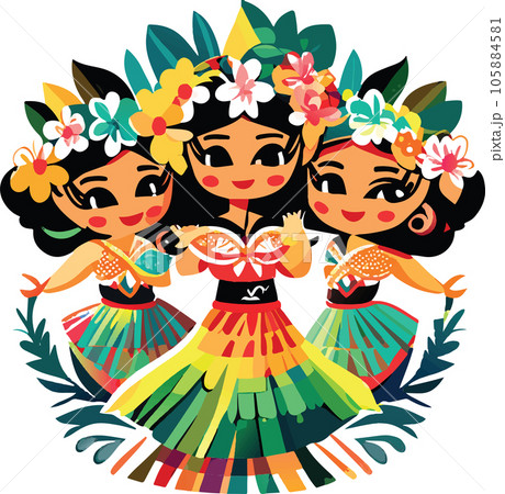 hawaii hula dancers watercolor illustration ai 105884581