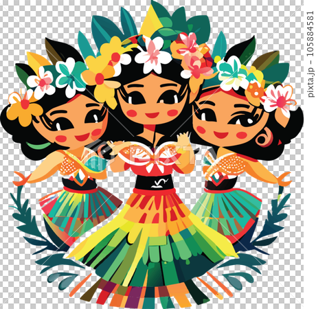 hawaii hula dancers watercolor illustration ai 105884581