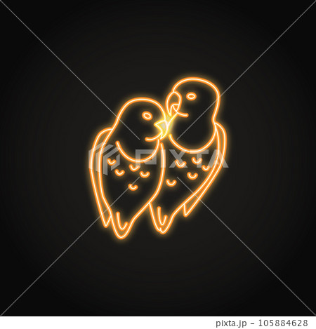 Lovebird parrots icon in glowing neon style 105884628