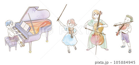 水彩アナログ風 ピアノ ヴァイオリン チェロ ヴィオラ 演奏 発表会 イラスト 水彩アナログ風 ピアノ ヴァイオリン チェロ ヴィオラ 演奏 発表会 イラスト 105884945