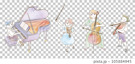 水彩アナログ風 ピアノ ヴァイオリン チェロ ヴィオラ 演奏 発表会 イラスト 水彩アナログ風 ピアノ ヴァイオリン チェロ ヴィオラ 演奏 発表会 イラスト 105884945