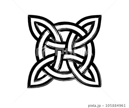 The Witch's Knot, Wicca symbol, Power of four elements, paint brush stroke style, grunge vector graphic design isolated on white background 105884961