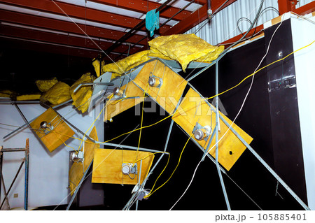 Dismantling of old ceiling is necessary for interior building complex reconstruction. Dismantling of old ceiling is necessary for interior building complex reconstruction. 105885401