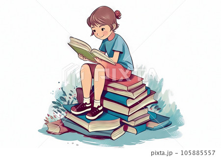 本を読む少女 本を読む女の子イラスト - No: 23833236｜無料イラスト・フリー素材