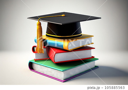 The Cap of Success: Graduation Cap on a Pile of Books - Generative AI 105885563