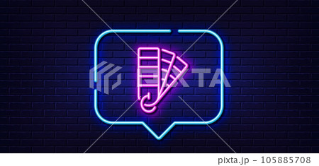 Neon light speech bubble. Pantone line icon. Painter color book sign. Paint swatches symbol. Neon light background. Palette glow line. Brick wall banner. Vector Neon light speech bubble. Pantone line icon. Painter color book sign. Paint swatches symbol. Neon light background. Palette glow line. Brick wall banner. Vector 105885708