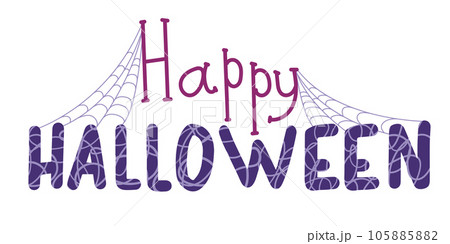 Happy Halloween simple vector lettering with web. Holiday lettering for banner. Happy Halloween poster, greeting card, party invitation. Vector illustration. 105885882