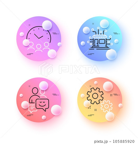 Distribution, Meeting time and Communication minimal line icons. 3d spheres or balls buttons. Work icons. For web, application, printing. Warehouse network, Conference hours, Business messages. Vector Distribution, Meeting time and Communication minimal line icons. 3d spheres or balls buttons. Work icons. For web, application, printing. Warehouse network, Conference hours, Business messages. Vector 105885920