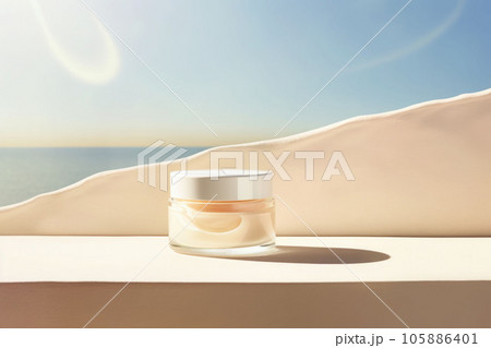 Cosmetic beauty product package. Antiage cream. Jar design on light background. AI generated 105886401