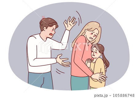 Woman protect child from aggressive husband 105886748