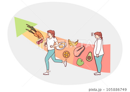Woman change training and eating healthy food 105886749