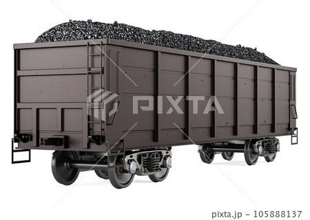 Goods wagon with coal, 3D rendering 105888137
