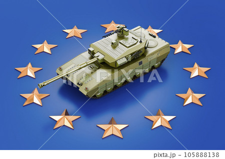 Tank on the European Union flag. 3D rendering Tank on the European Union flag. 3D rendering 105888138